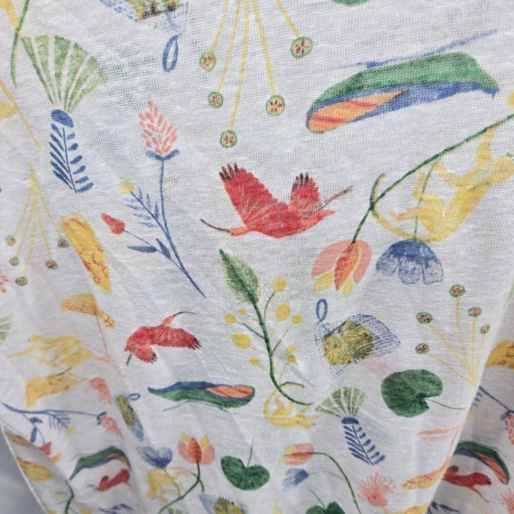 Joie White 100% Linen Tropical Print Monkey Pullover Cap Sleeve Top Small - Picture 6 of 10